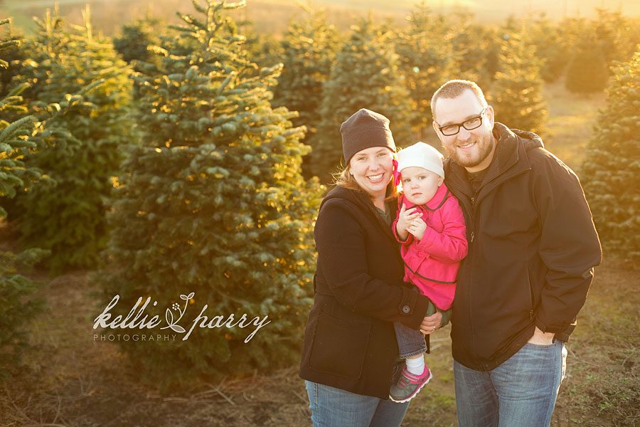 winter family at tree farm