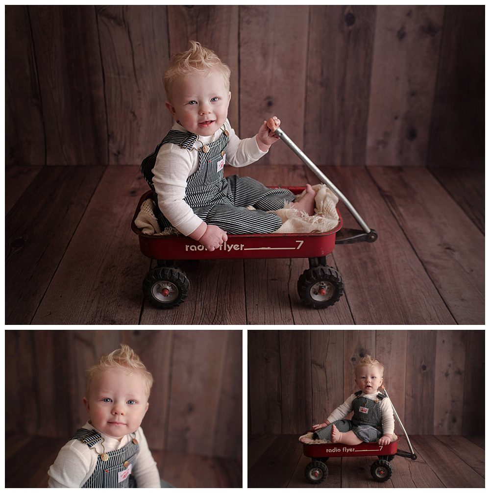 baby with red wagon