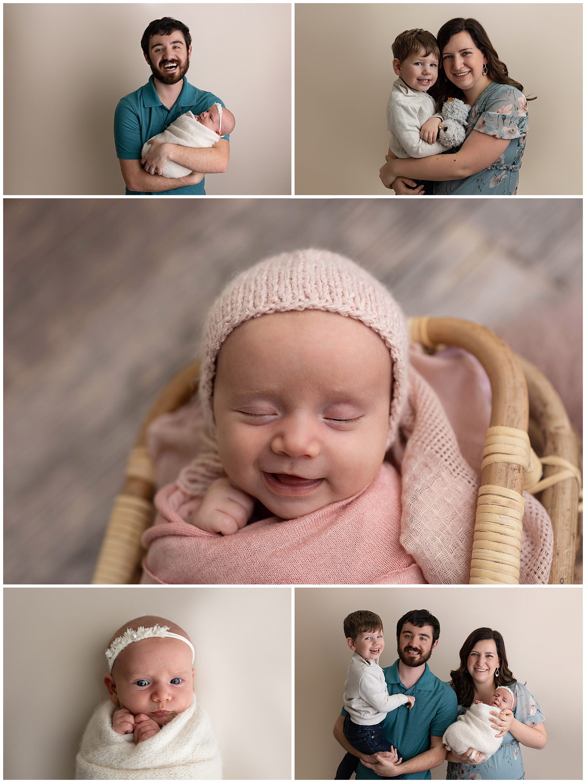 newborn portraits with mom, dad, and older brother