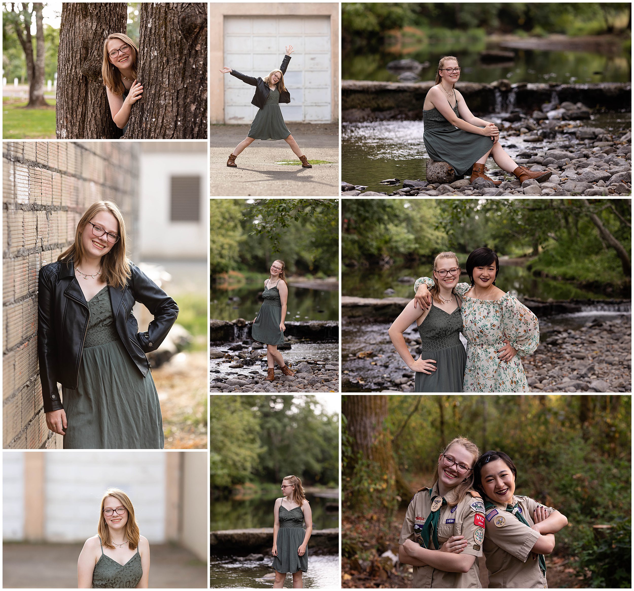 senior girl photo session in park and alley