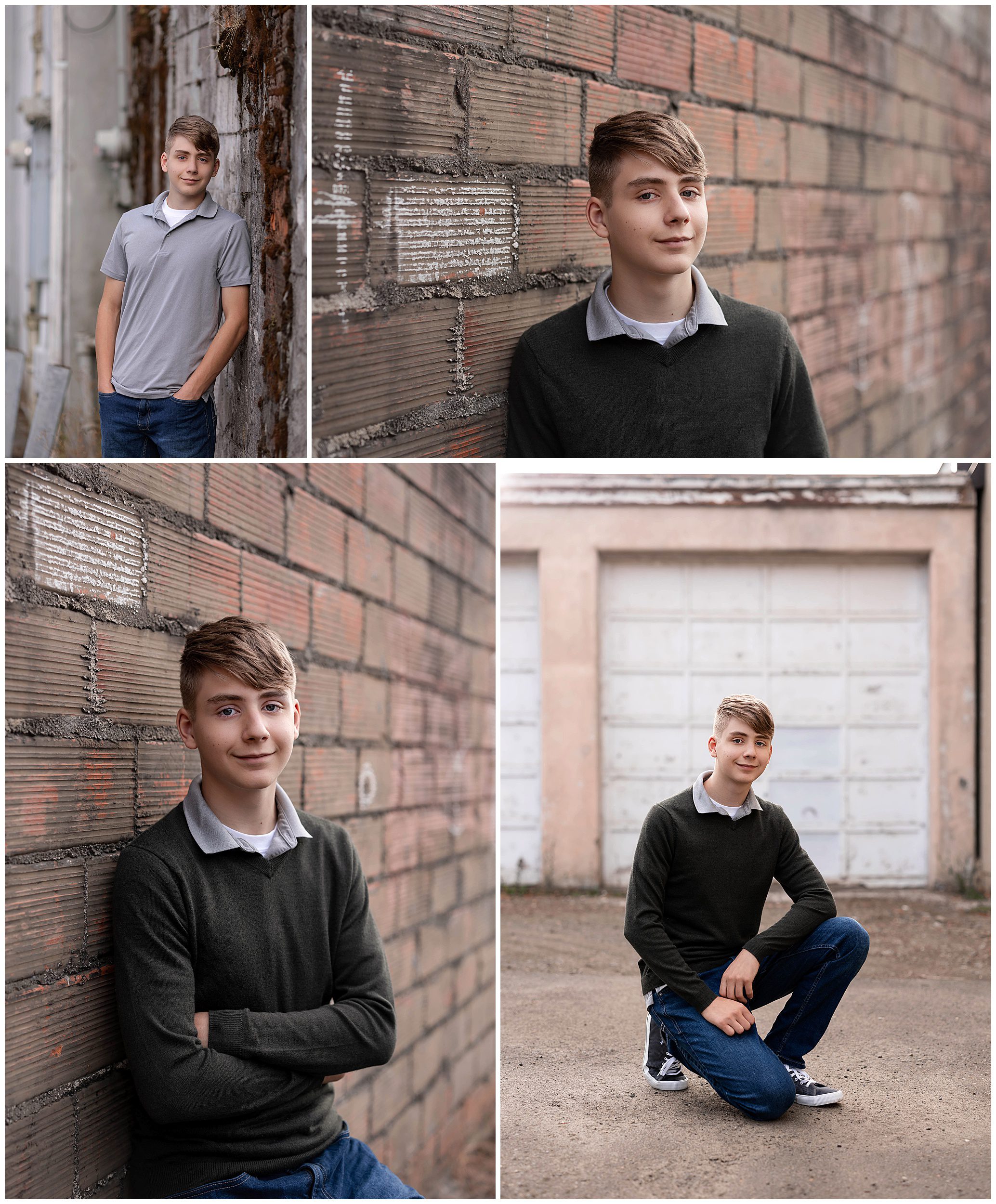 senior boy photo session in alley