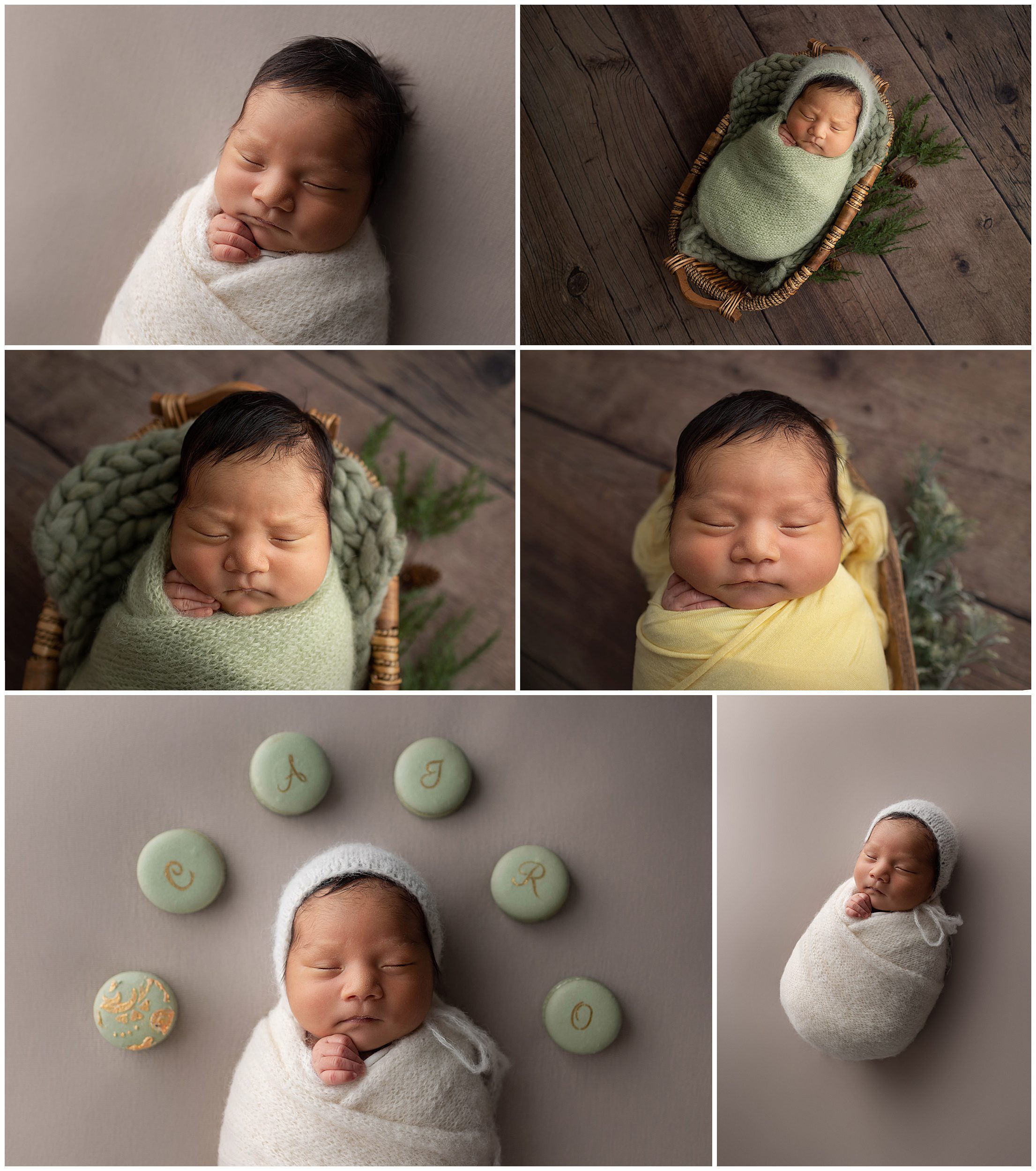 neutral newborn baby photos in green and yellow